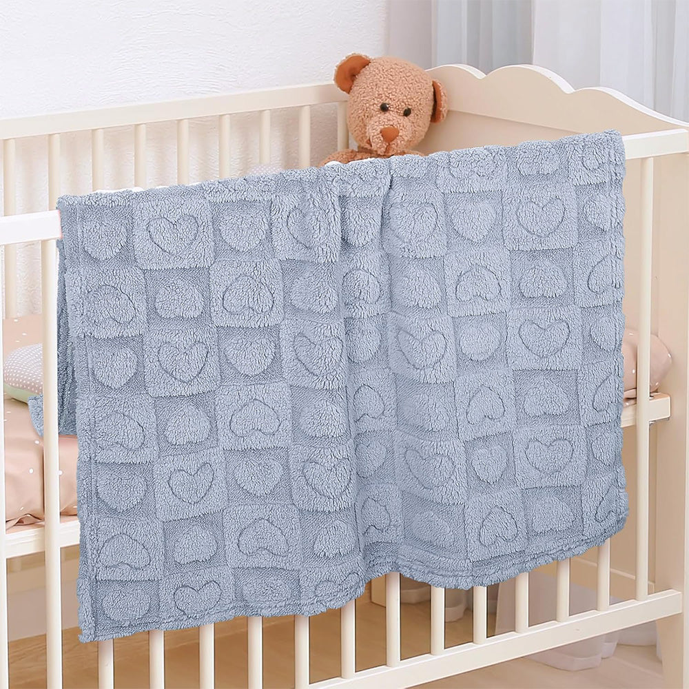 Cozy Fleece Blanket Heart Checkered Blanket for Sleeping Napping Blue