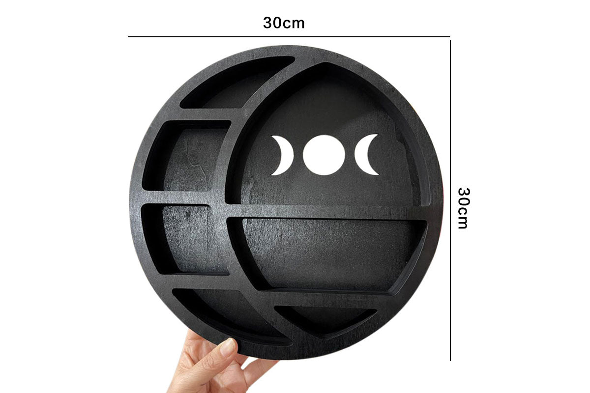 Wooden Shelf Halloween Crystal Display Shelf Decor-Round Moon