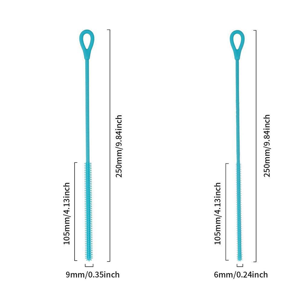 2Pcs Silicone Straw Cleaner Brushes Reusable Straw Cleaner with Bendable Steel Core Blue