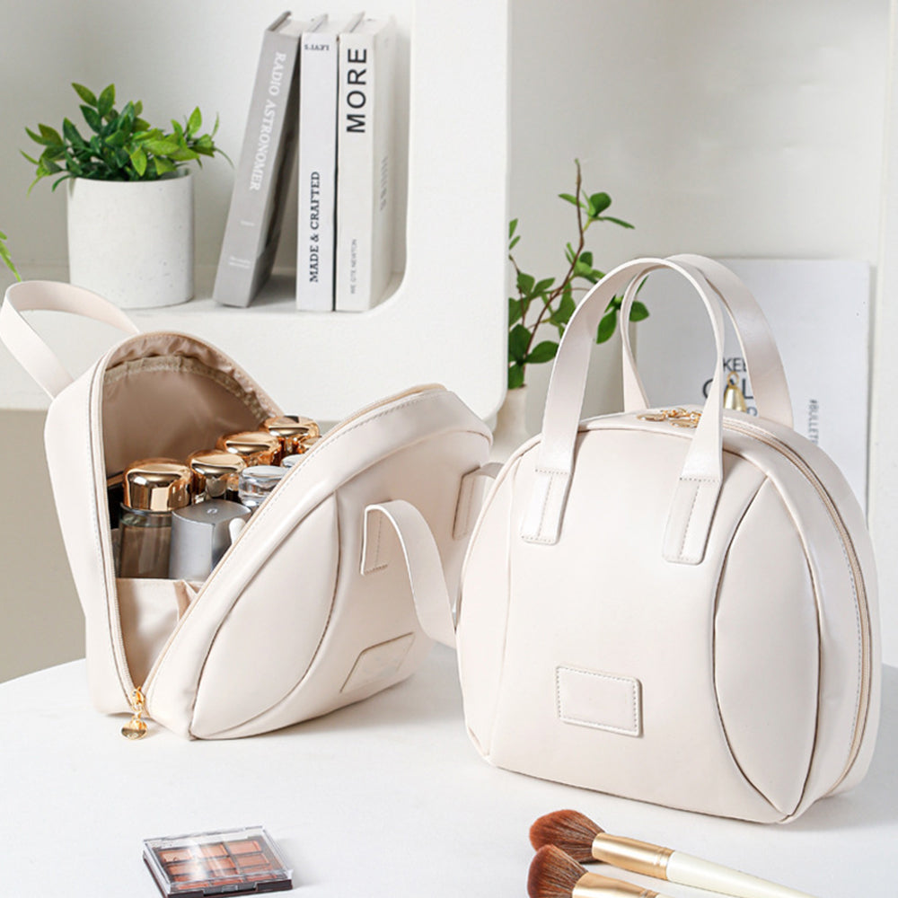 Travel Makeup Bag PU Leather Portable Toiletry Bag White