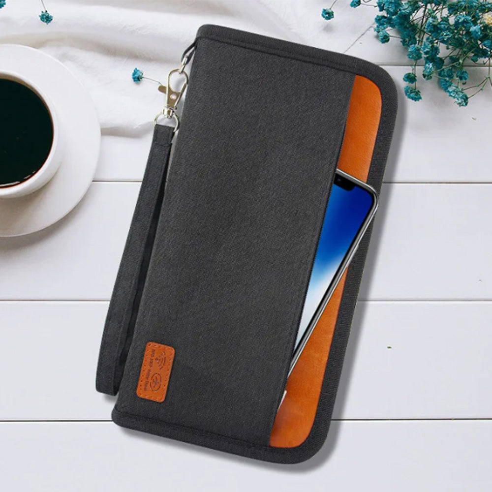 RFID Blocker Passport ID Card Holder Zipper Travel Wallet Black