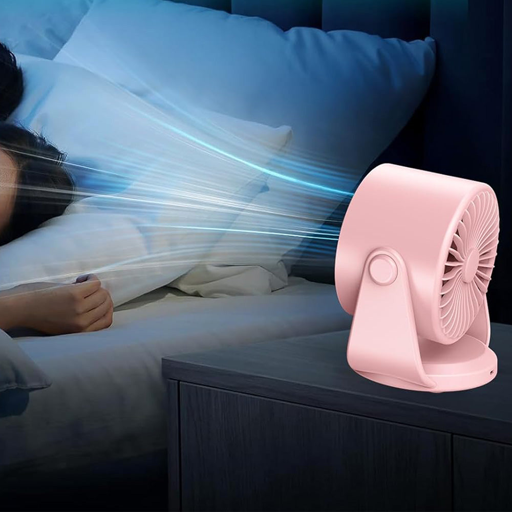 Quiet Table Fans Wall-Mounted Digital Display Rechargeable Fan for Home Office Kitchen Travel Camping Pink
