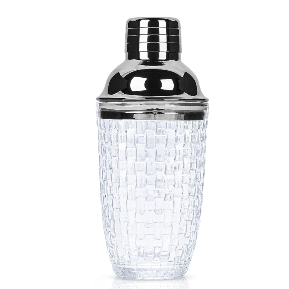 Glass Cocktail Shaker Leakproof Drinks Shaker with Steel Lid Ice Shaker for Home and Bar Use Silver