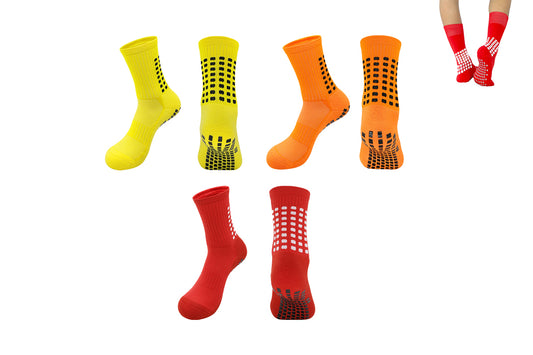 3pcs Anti Slip Non Slip Grip Yoga Socks Men Grip Skid Sport Socks-Orange and Red and Yellow