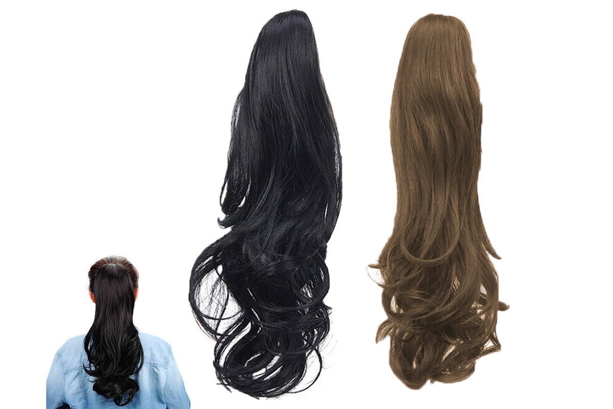 2pcs Ponytail Extension Claw Long Curly Clip in Claw Hair Extension Natural Looking Hairpiece for Women-Style 1 and Style 3