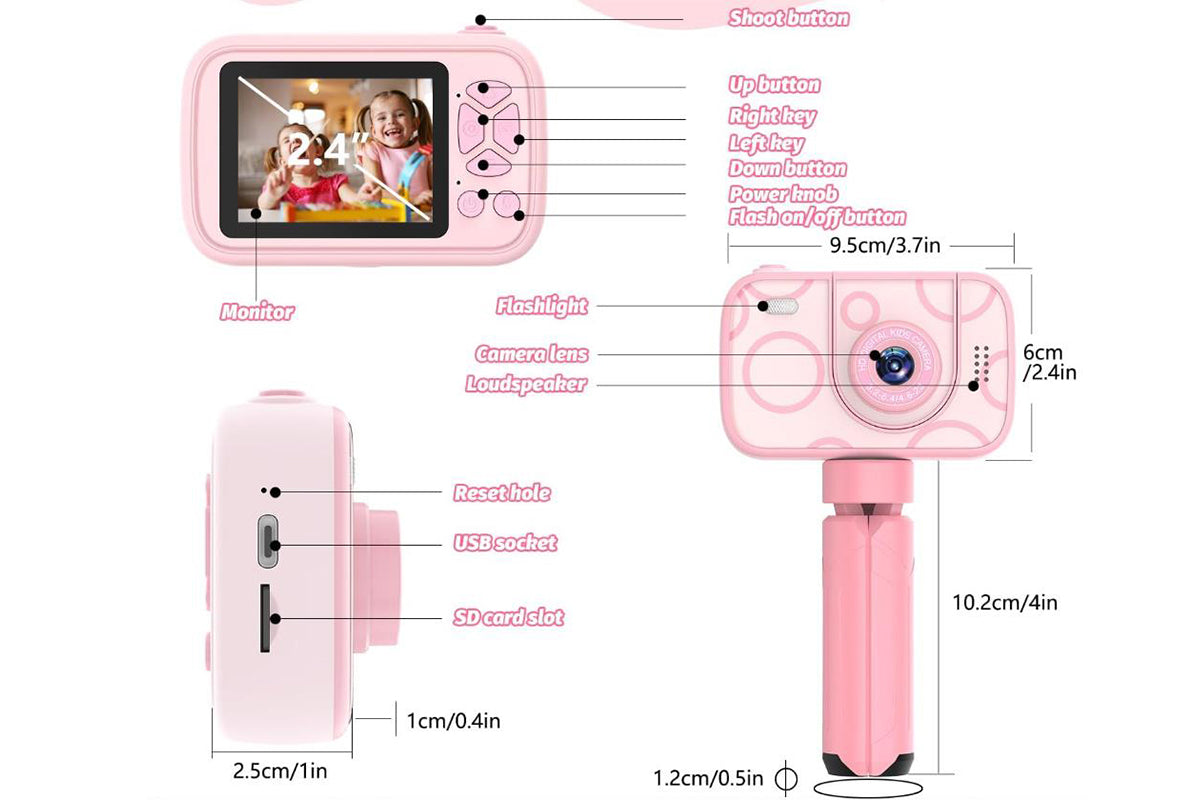 32GB Camera Toys for Boys Girls 1080P HD Digital Camera with Flip up Lens for Selfie and Video Christmas Birthday Party Gifts-Pink