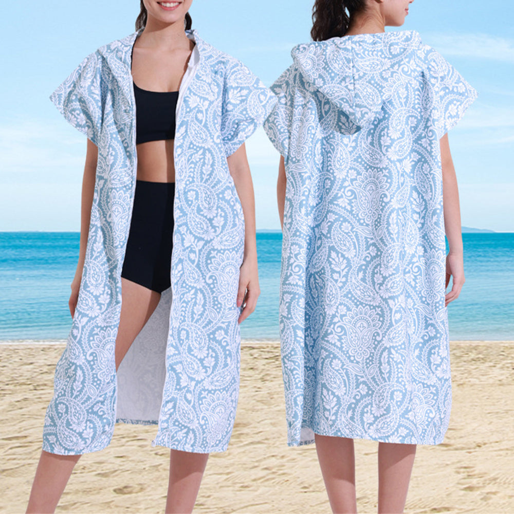 Adult Hooded Zip Up Swim Changing Robe Microfiber Beach Towel Poncho - Paisley Pattern