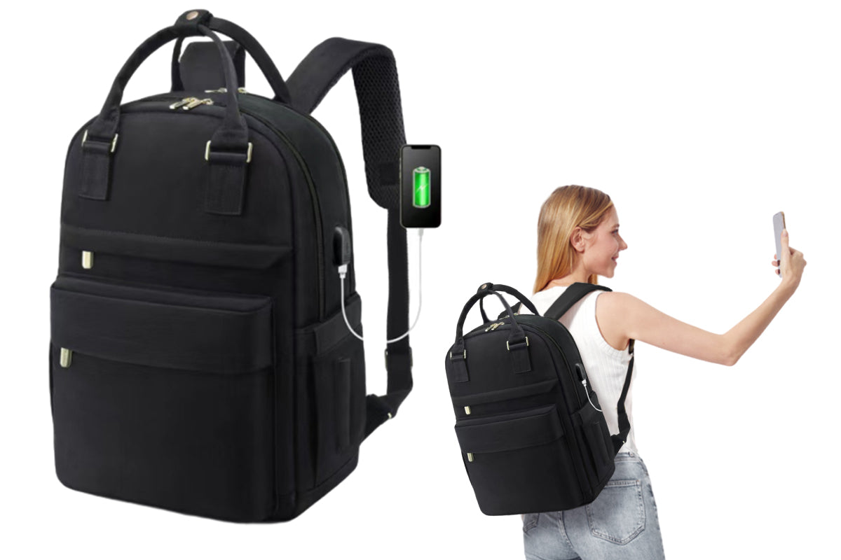 Oxford Laptop Backpack With USB Port For 16Inch Laptop Fashion Water-Resistant Backpack-Black