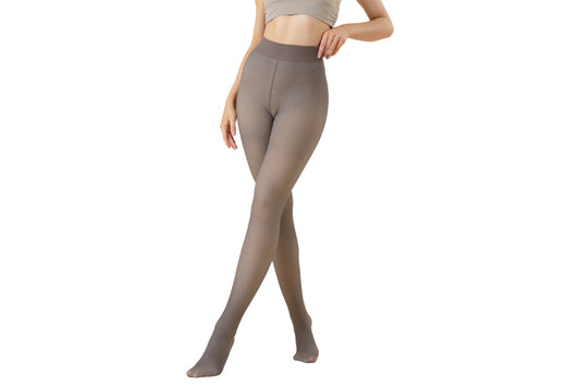 Women Thermal Lined Translucent Pantyhose Winter Fleece Tights Stockings-Coffee