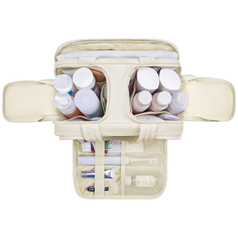 Travel Toiletry Bag Wide-open Makeup Bag Organizer with Handle Beige