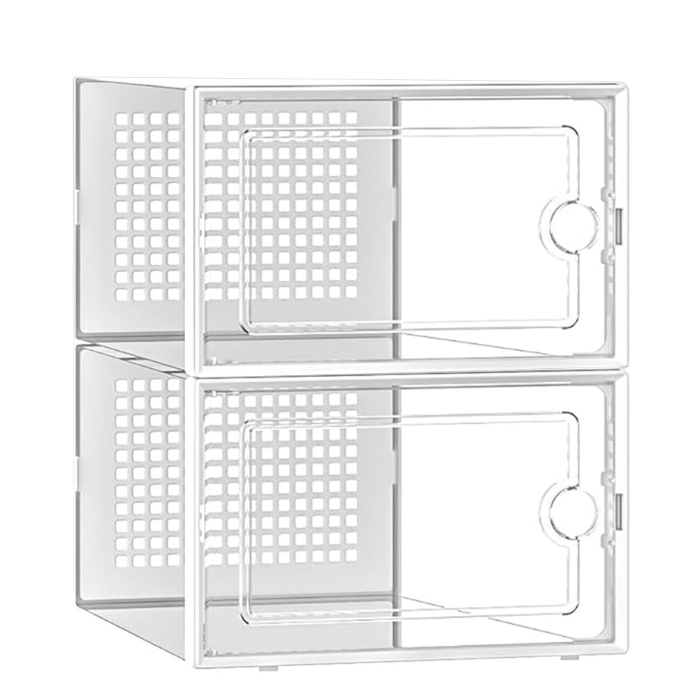 2 Pcs Clear Stackable Shoe Boxes Plastic Sneaker Containers for Closet Under Bed-WHite