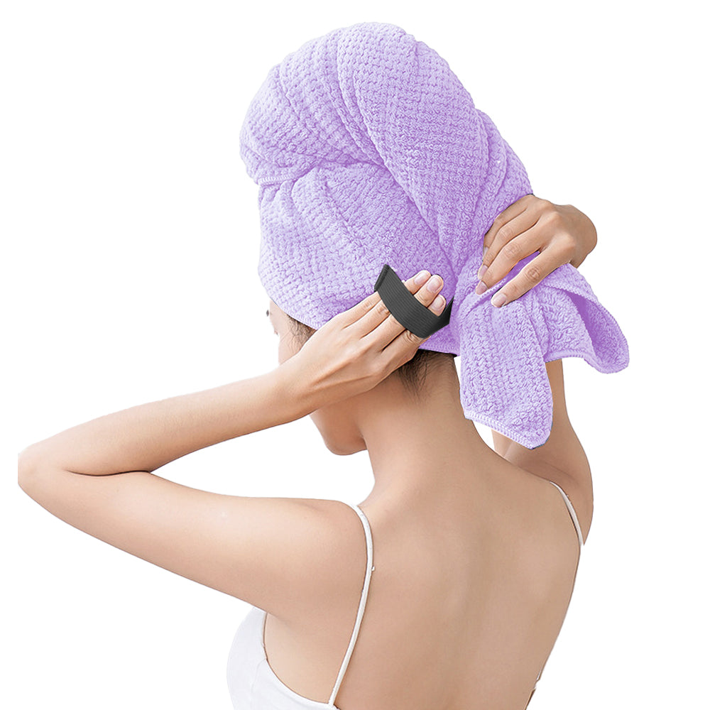 Microfiber Hair Drying Towel Hair Turbans with Elastic Strap Purple
