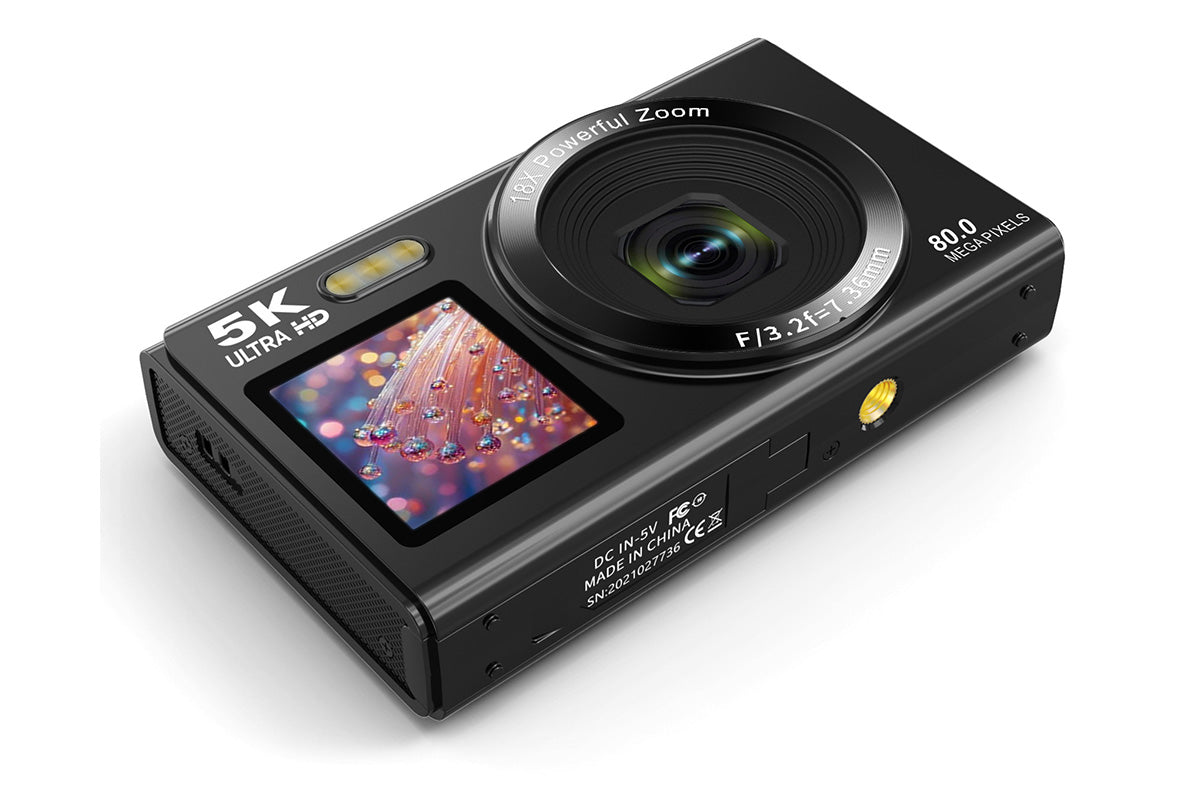 Dual Screen Digital Camera Point and Shoot Selfie Camera with Fill Light-Black