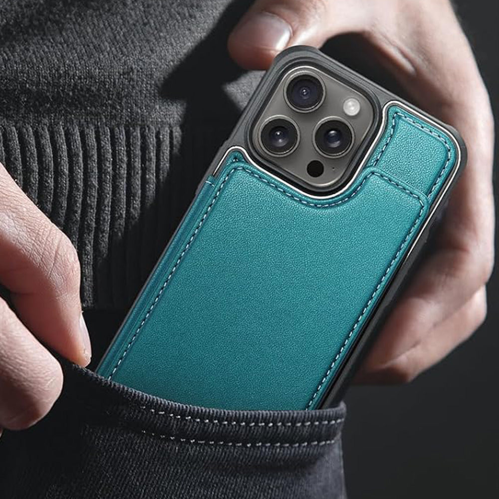 For iPhone 16 Series RFID Blocking Wallet Case with Card Holder Shockproof Phone Cover for Women Men Green