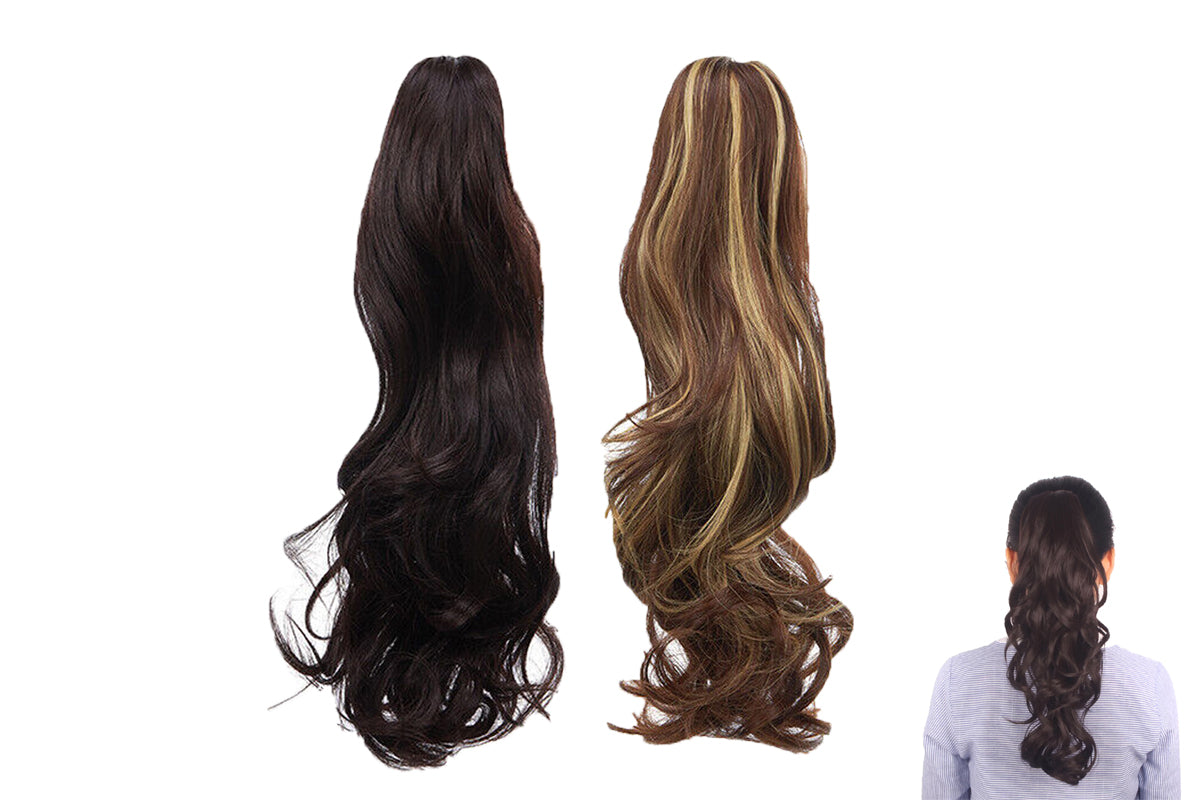 2pcs Ponytail Extension Claw Long Curly Clip in Claw Hair Extension Natural Looking Hairpiece for Women-Style 2 and Style 6