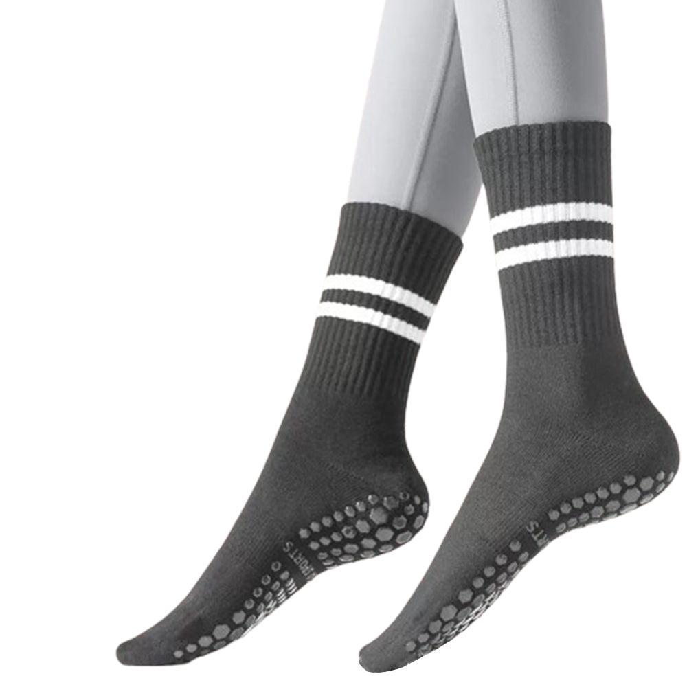3 Pairs of Yoga Socks Non-Slip Grips Anti-Skid Pilates Barre Dance Cushioned Socks Grey