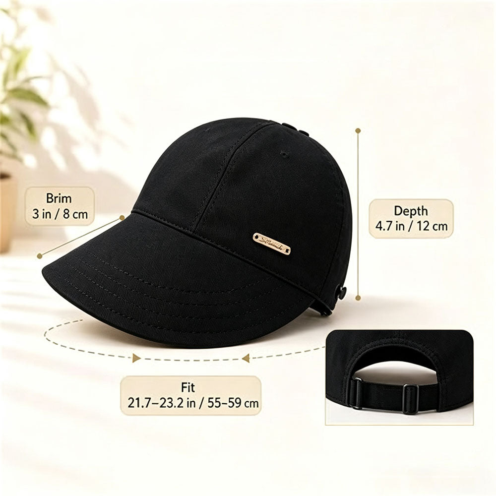 Wide Brim Quick Dry Sun Hat with Ponytail Opening and Hook - Black