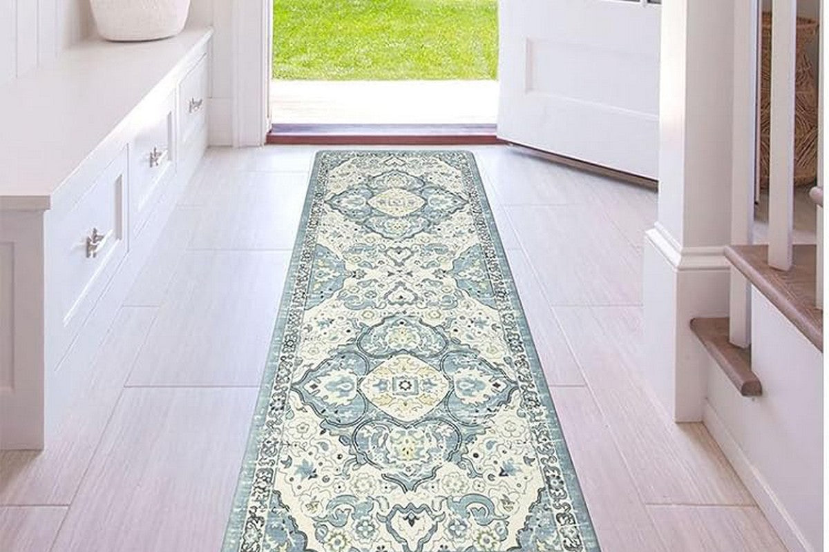2Pcs Boho Anti-Fatigue Kitchen Mats Non-Slip Cushioned for Kitchen Sink Laundry-Cyan