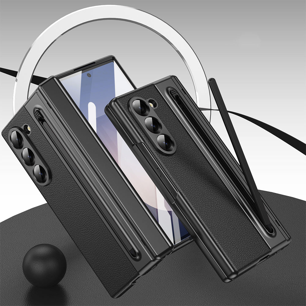 Phone Case for Samsung Z Fold 7 with Pen Holder Full Coverage Hinge Protection-Black