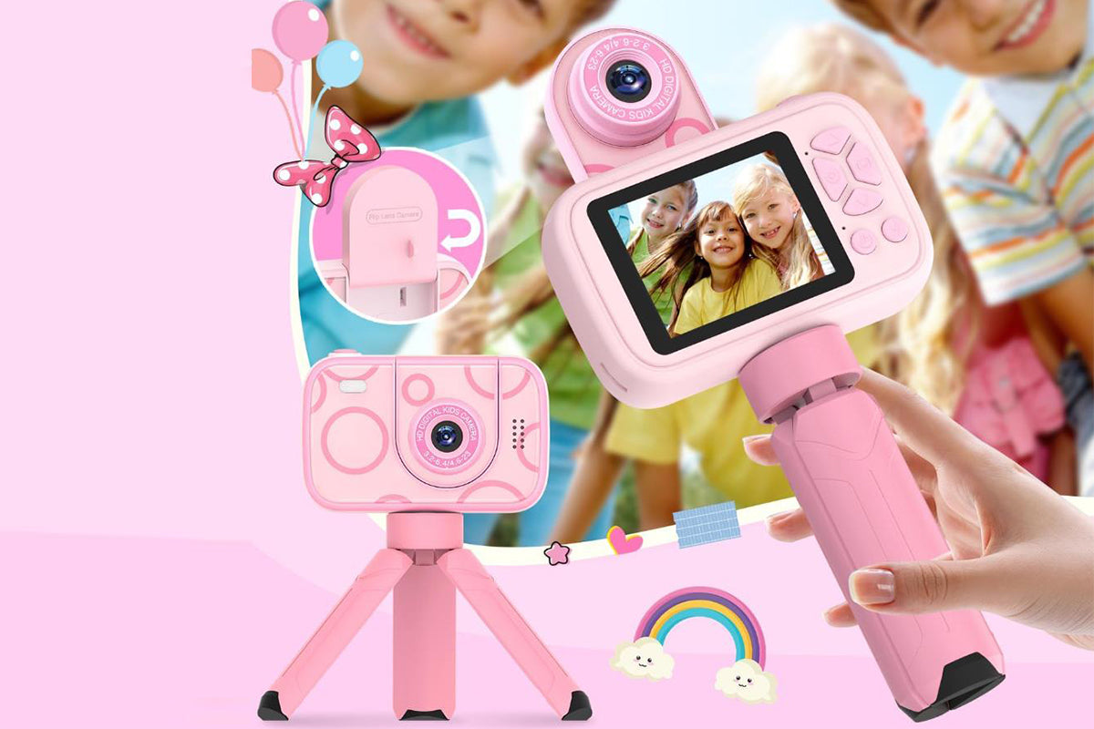 32GB Camera Toys for Boys Girls 1080P HD Digital Camera with Flip up Lens for Selfie and Video Christmas Birthday Party Gifts-Pink
