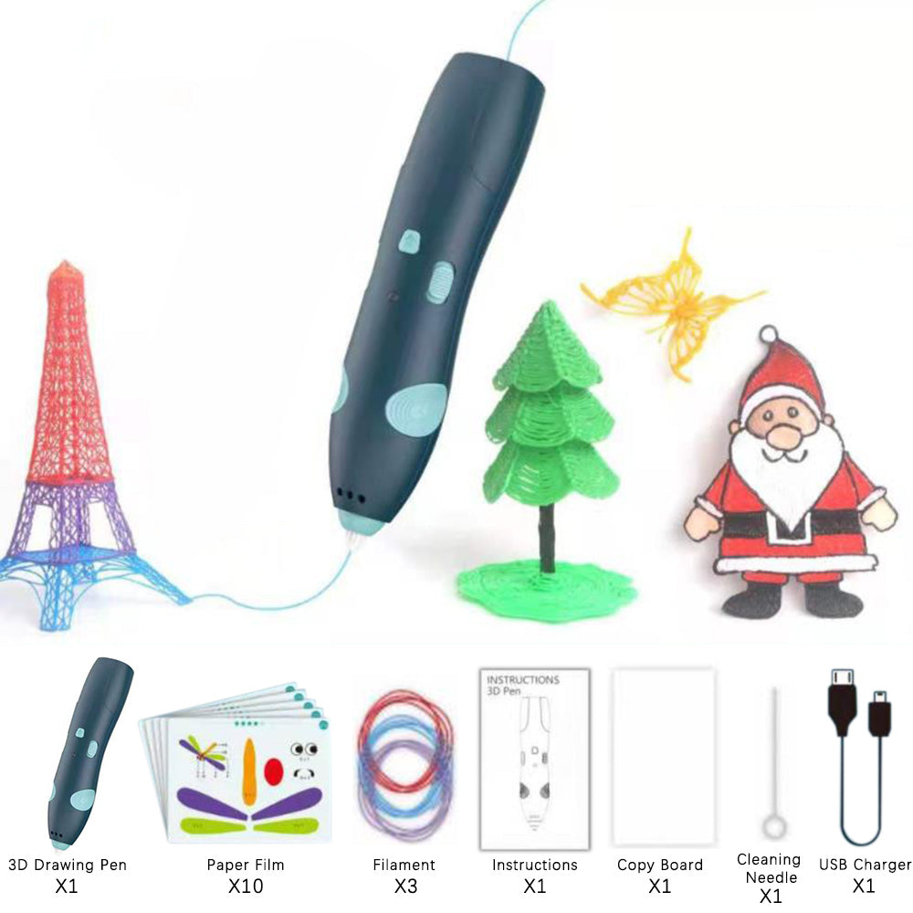 3D Printing Pen Set Doodle Printer Drawing Pen with 3 Rolls Filaments Christmas Birthday Present for Kids Blue