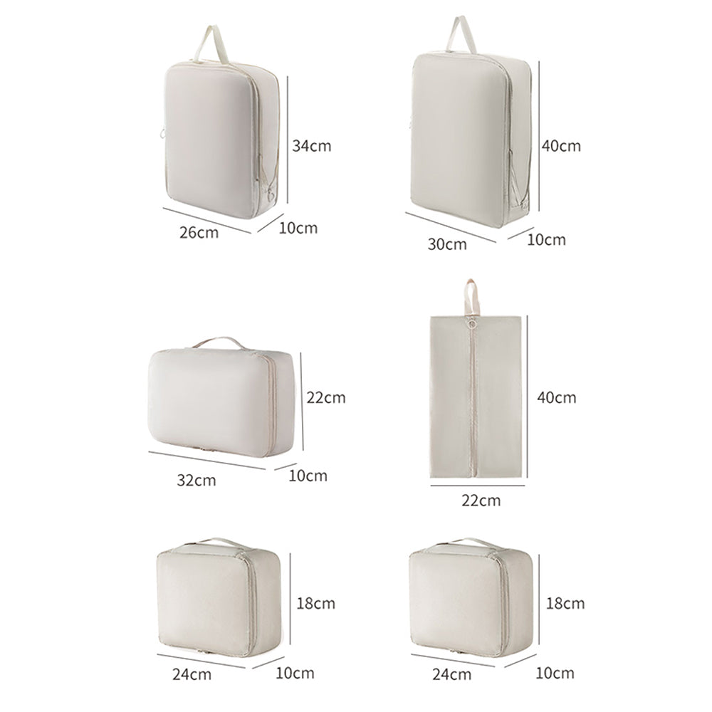 6Pcs Set Packing Cubes for Suitcases Travel Luggage Organizers Clothing Sorting Bags Beige