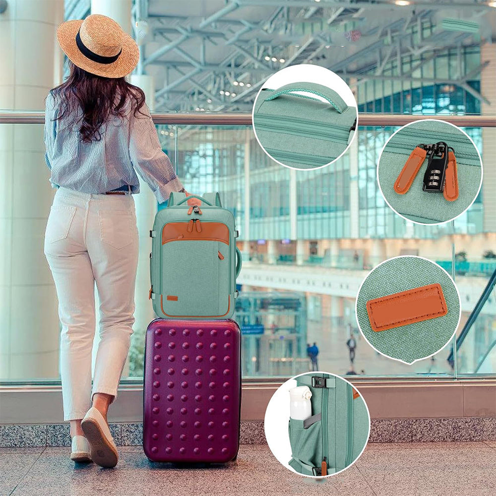 Travel Laptop Backpack Carry on Luggage Bag with 3 Packing Cubes and Shoe Bag Green