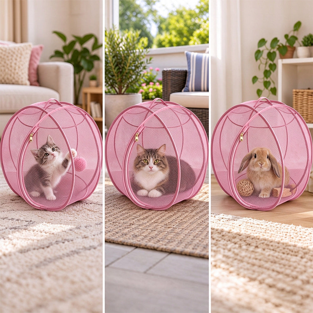 Cat Hamster Ball for Outside Rolling Cat Enclosure Pop Up Playpen - Pink