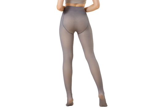 Women Thermal Lined Translucent Pantyhose Winter Fleece Tights Stockings-Grey