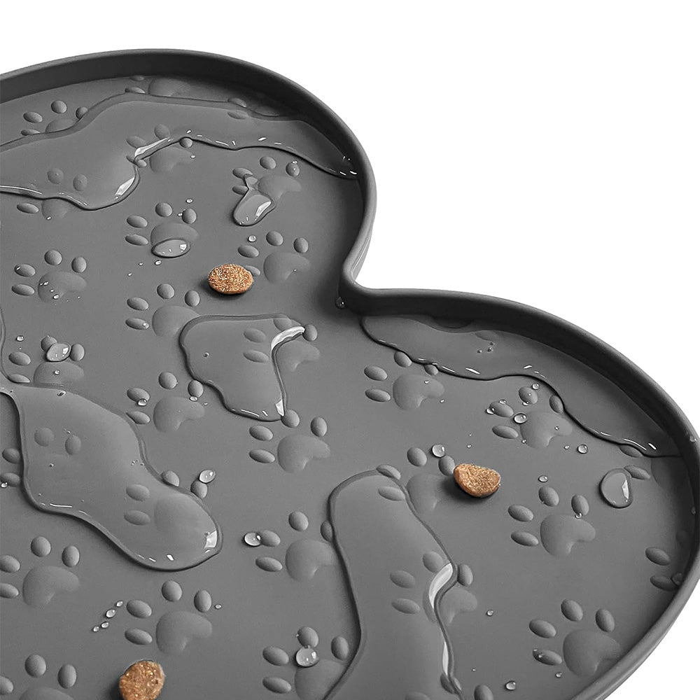 Dog Food Mats for Floors Waterproof Silicone Dog Bowl Mat with Raised Edge Grey