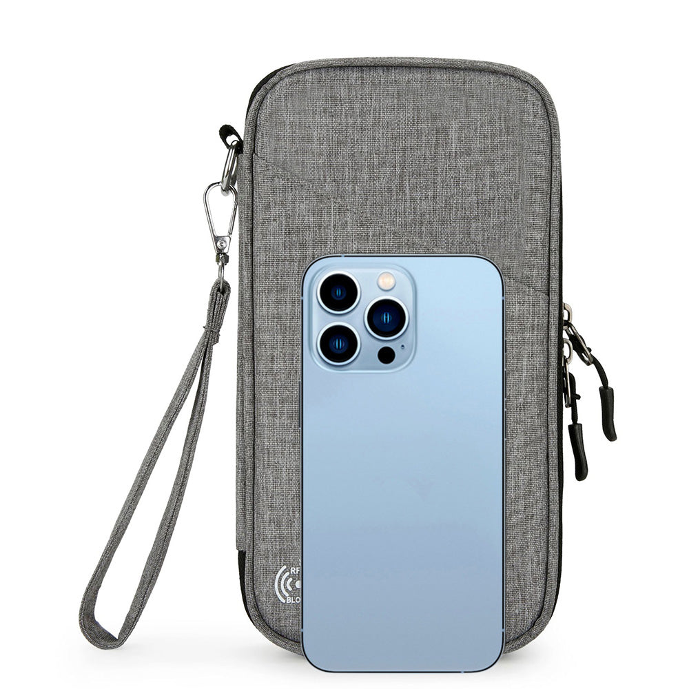 RFID Blocking Passport Holder Family Travel Card Organizer With Zipper Grey