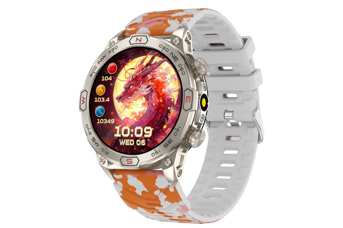 Smart Watch 1.43-Inch Fitness Watch with All Day Heart Rate Sleep Monitor Blood Oxygen Flashlight AI Voice Activity Tracker-Black camouflage