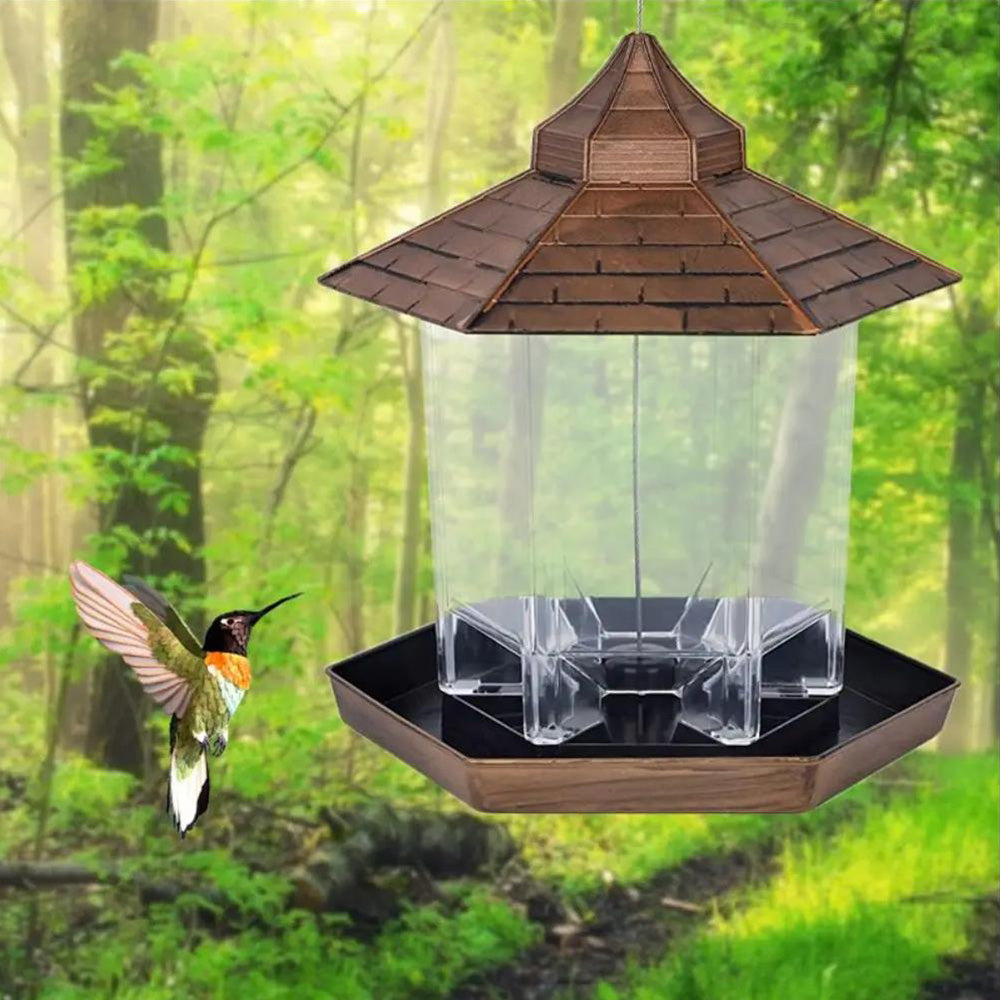 Outdoor Hanging Bird Feeder Gazebo Shape Seed Container Bronze