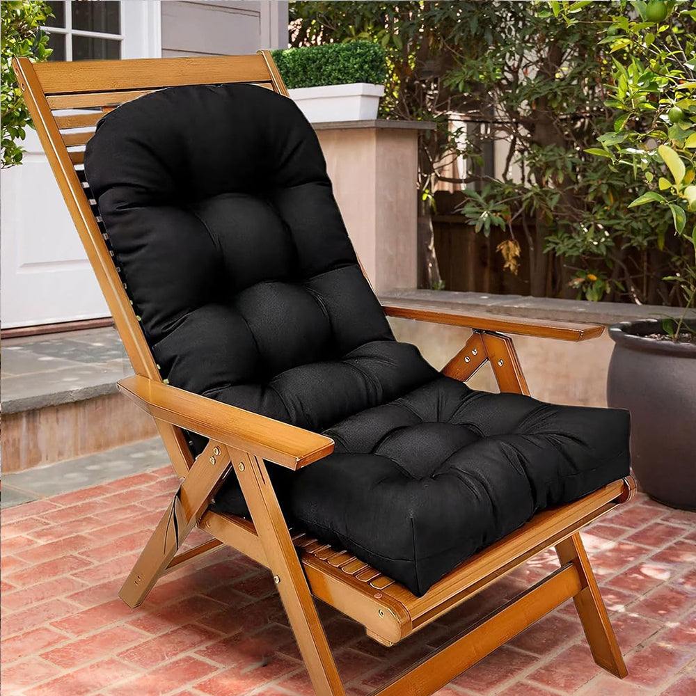 Patio Adirondack Chair Cushion High Back Rocking Chair Seat Pad with Ties Black