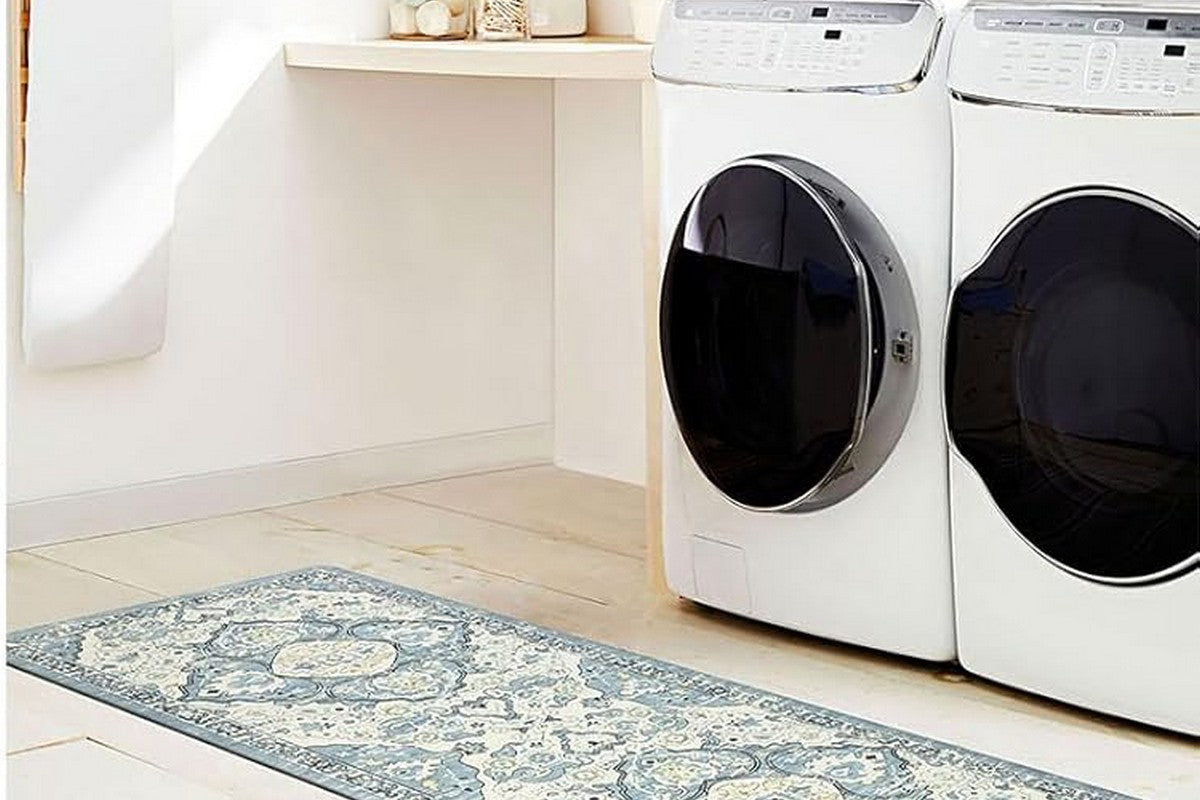 2Pcs Boho Anti-Fatigue Kitchen Mats Non-Slip Cushioned for Kitchen Sink Laundry-Cyan