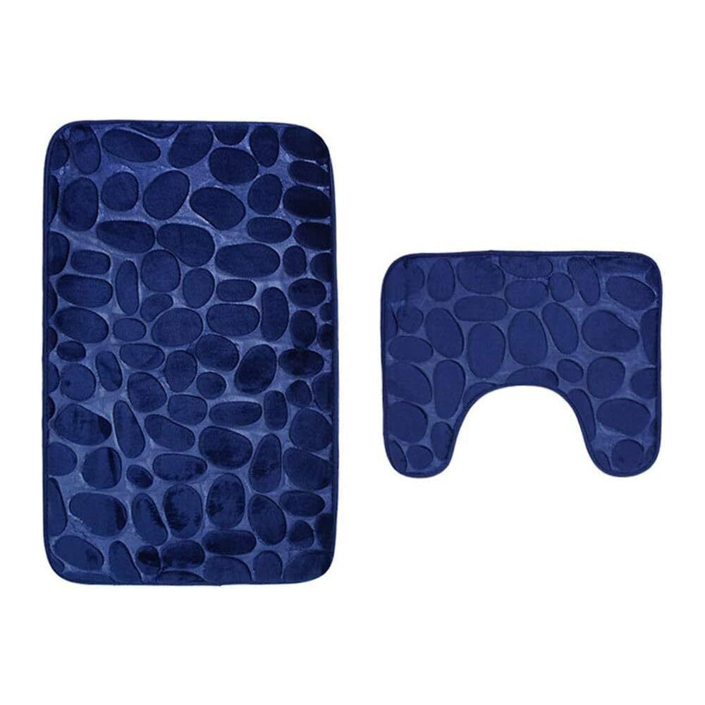 3 Piece Set Bathroom Mats Pebble Pattern Floor Mat Navy