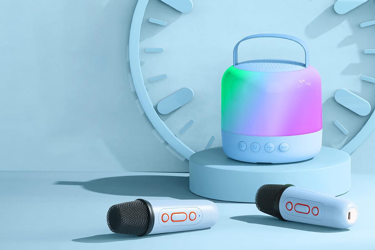 Mini Karaoke Machine for Adults Portable Bluetooth Speaker with 2 Wireless Microphones Christmas Birthday Holiday Toy Gifts-Blue