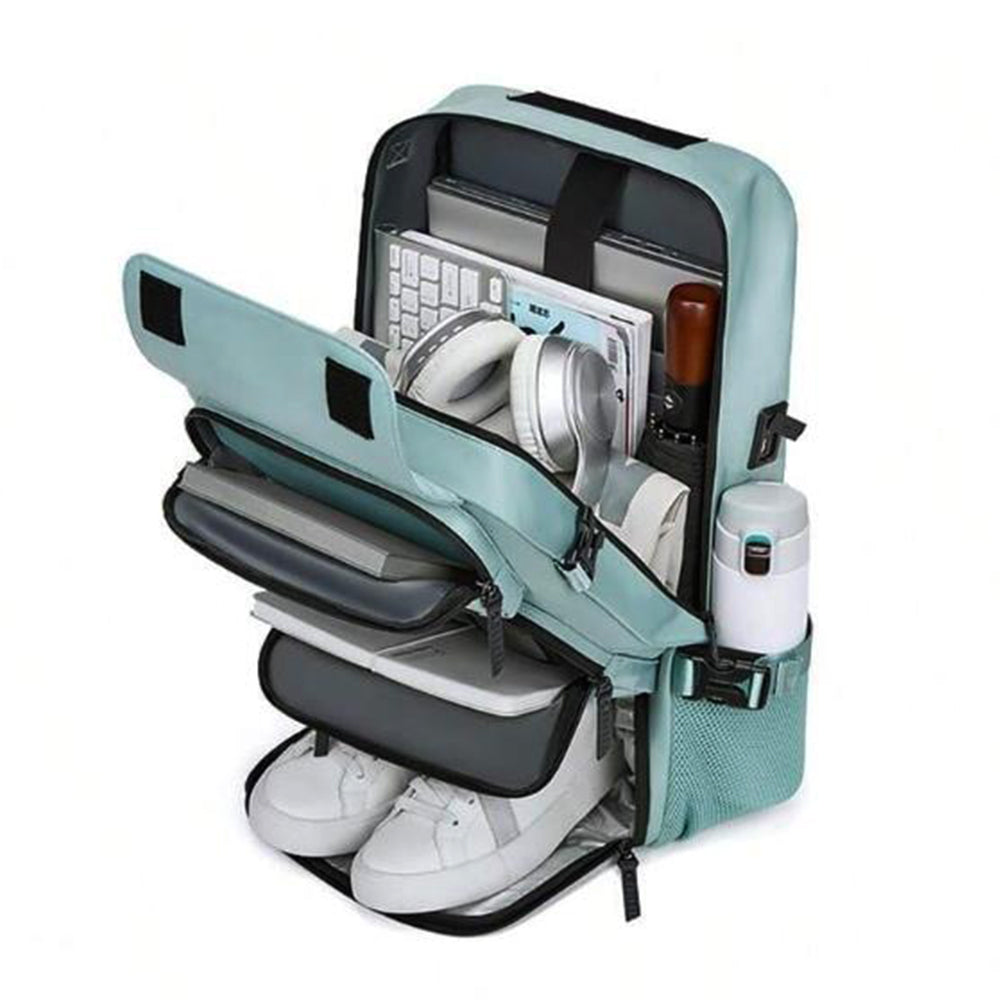 Large Travel Backpack Water Resistant Laptop Backpack Camping Rucksack With Separate Shoe Pocket Green