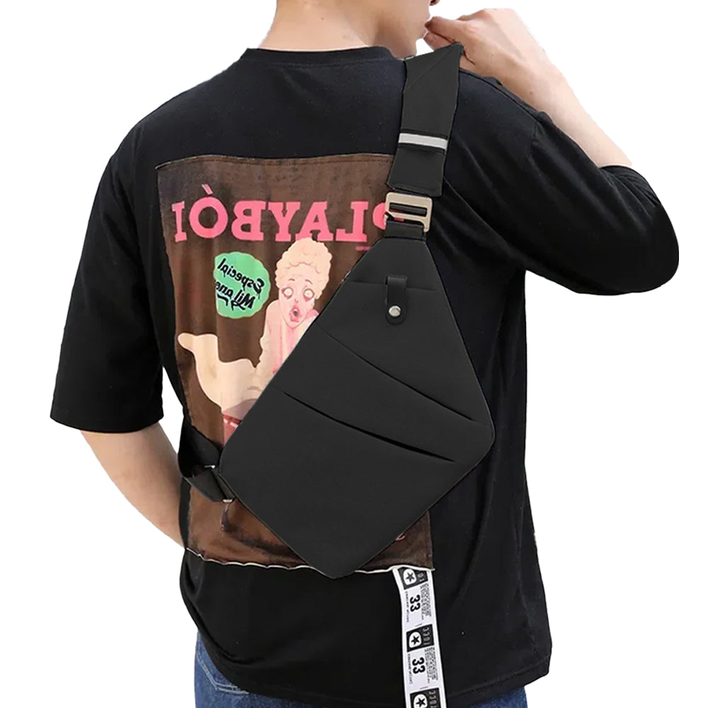 Men Anti-Theft Chest Pack Left Shoulder Sling Bag Travel Crossbody Bag Black