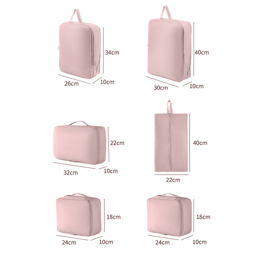 6Pcs Set Packing Cubes for Suitcases Travel Luggage Organizers Clothing Sorting Bags Pink