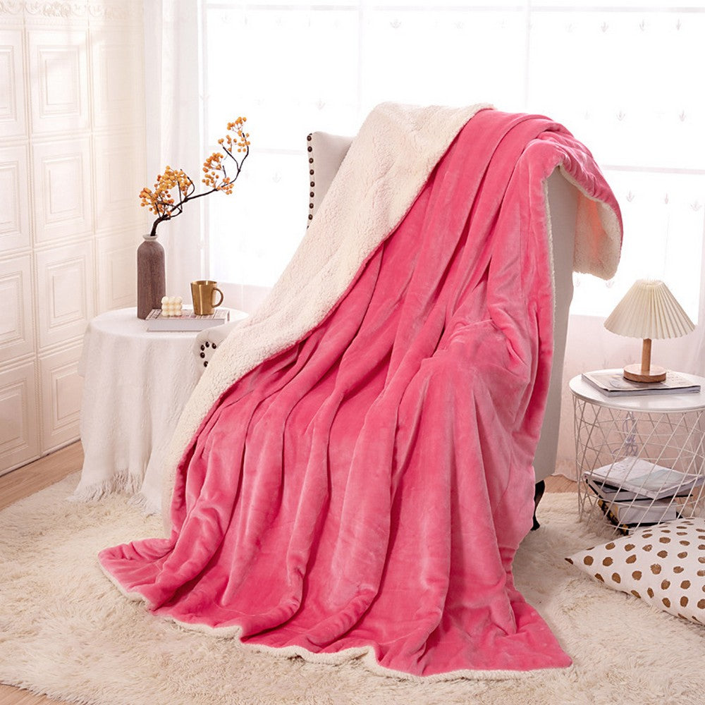Soft Double-Sided Throw Blanket  Fuzzy Warm Reversible Blanket for Couch Bed Sofa Rose Red