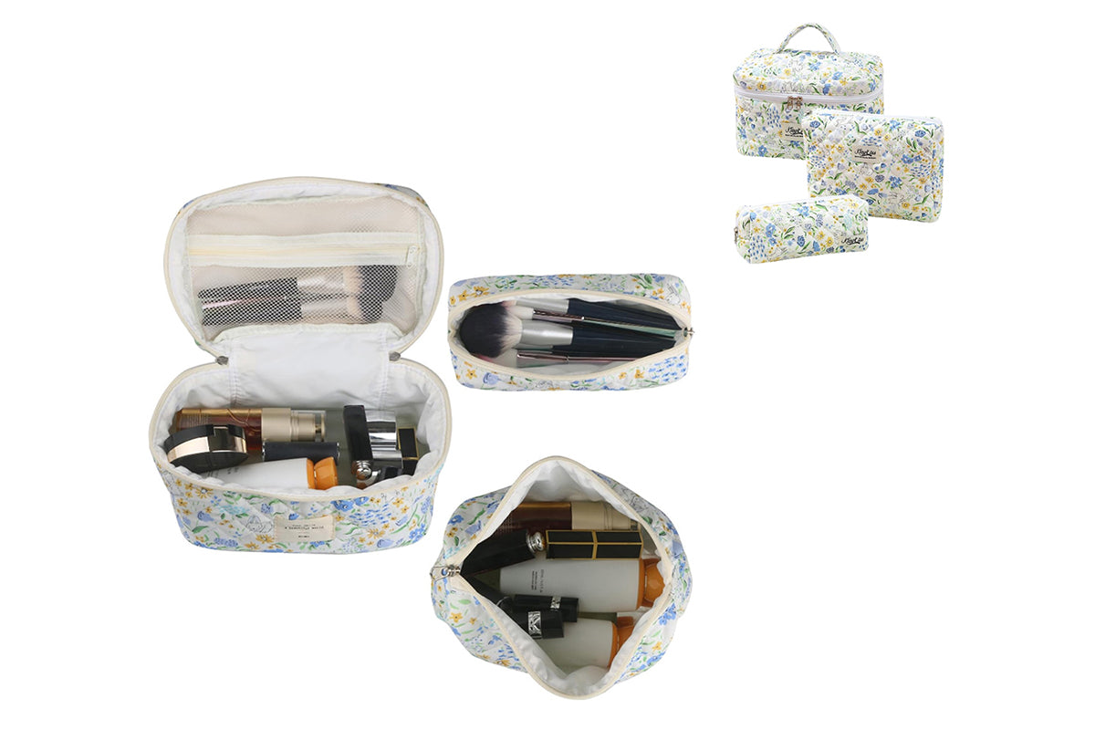 3Pcs Floral Cotton Cosmetic Bag Cute Aesthetic Floral Toiletry Organizer Bag For Women Girls-ST5