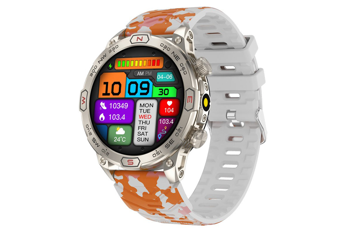 Smart Watch 1.43-Inch Fitness Watch with All Day Heart Rate Sleep Monitor Blood Oxygen Flashlight AI Voice Activity Tracker-Black camouflage