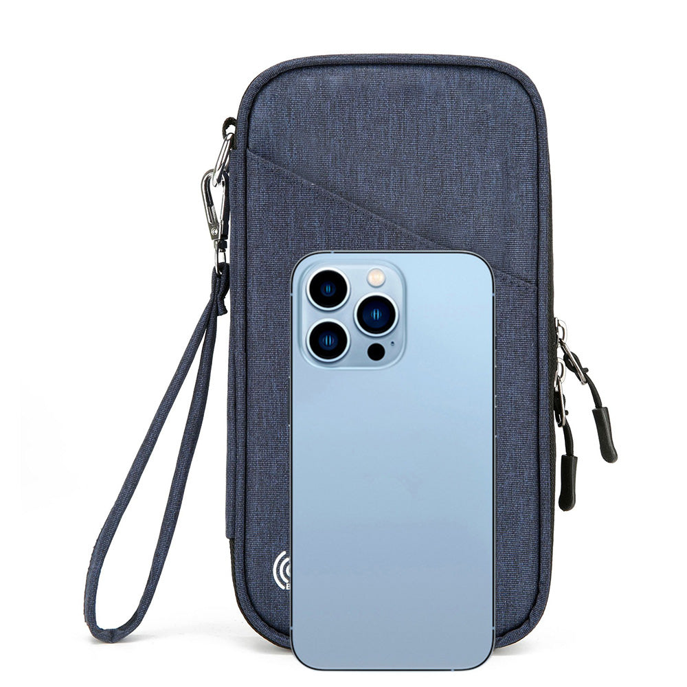 RFID Blocking Passport Holder Family Travel Card Organizer With Zipper Blue