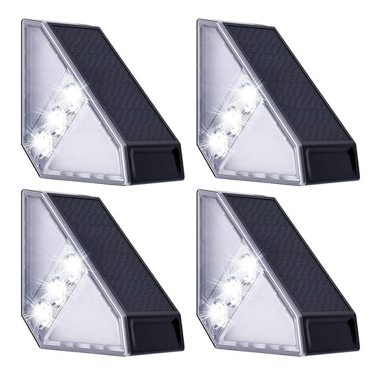 4Pcs Solar Triangle Stair Lights Outdoor Step Lights for Deck Front Porch Patio Decor White