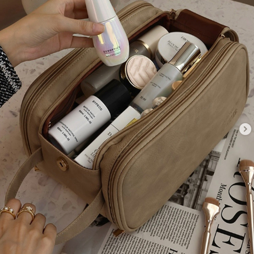 Travel Toiletry Bag Makeup Organizer with Handle Water Resistant Cosmetic Bag Camel