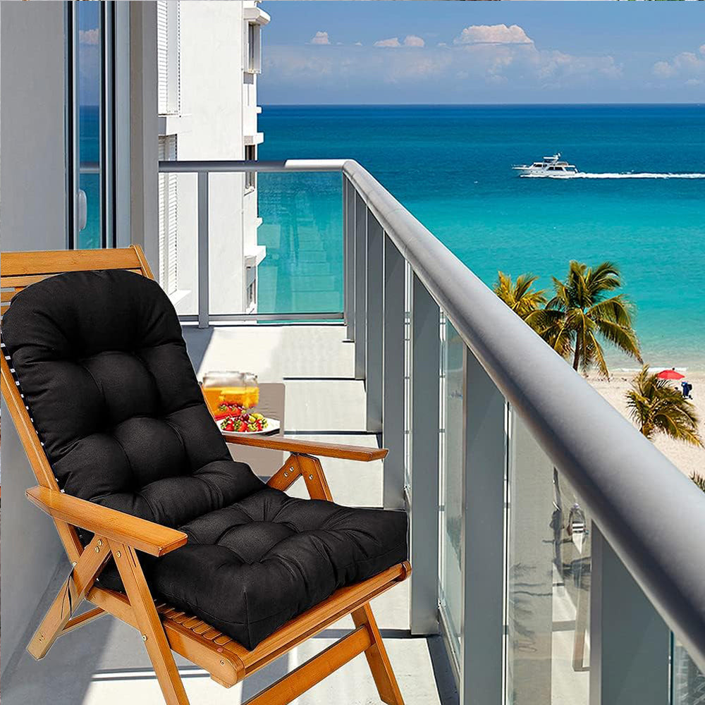 Patio Adirondack Chair Cushion High Back Rocking Chair Seat Pad with Ties Black