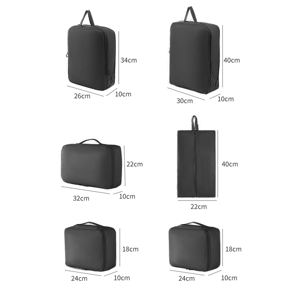 6Pcs Set Packing Cubes for Suitcases Travel Luggage Organizers Clothing Sorting Bags Black