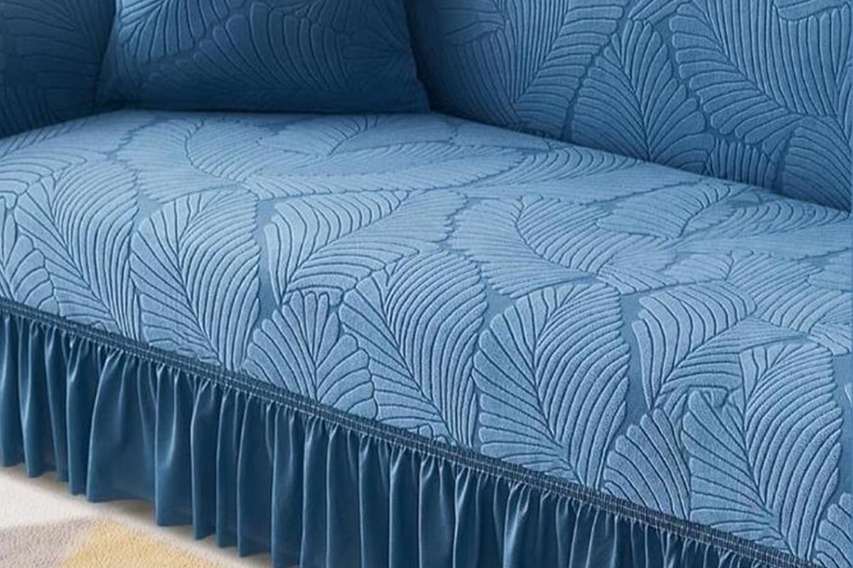 Sofa Cover with Skirt Stretch Sofa Slipcover Non-Slip Soft Couch Cover -Blue