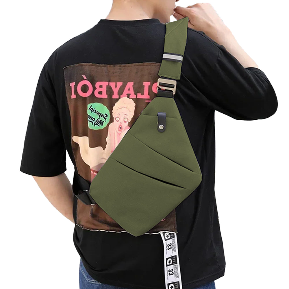 Men Anti-Theft Chest Pack Left Shoulder Sling Bag Travel Crossbody Bag Green
